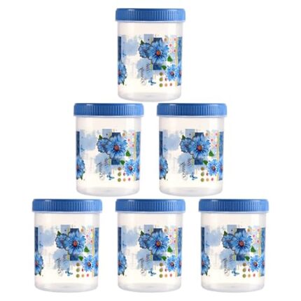 Kuber Industries (Set of 6) Storage Containers | 500 ML Plastic Kitchen Jar with Spoon | Masala Box for Kitchen | Spice Boxes | Kitchen Container for Rice, Cereals, Snacks, Dry Fruits | Blue