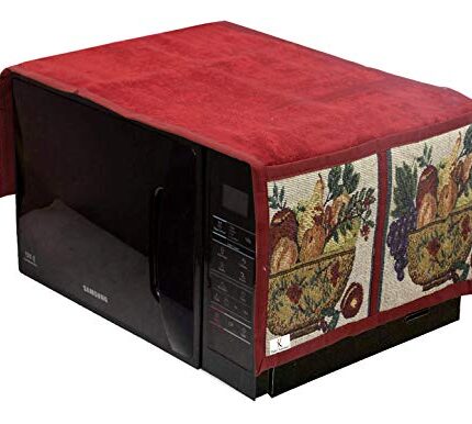 Kuber Industries Velvet Microwave/Oven Top Cover with 4 Utility Pockets 30 LTR (Maroon)-KUBMART11836 (KUBMART011836)