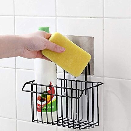 Lexazo Metal Sponge Holder Rack Drain Rack Basket for Kitchen Brush Soap Dish-Washing Liquid, Towel Rack, Shampoo, Cosmetic Bottle Stand (Black)