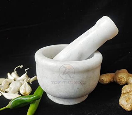 NRSON Mortar And Pestle Set, Kharad, Masher Spice Mixer/Okhli And Musle/Kharal For Kitchen 4 Inches,White Colour