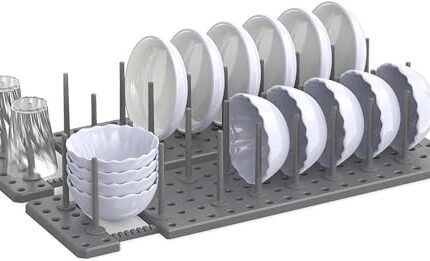 Niralasa Kitchen Shelf Organizer Telescopic Dish Plate Drying Rack, Pegboard Drawer Organizer, Adjustable Cupboard Pegboard Tray, Dish Racks Bowl, Expandable Plate Holders Storage (1 Pcs) (1)