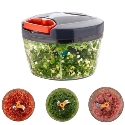 PANCA 450ml Chopper for Vegetables Kitchen Dori Handy Vegetable and Fruit Manual Onion Dry Fruit Salad Maker Vegetable Quick String Chopper Machine, Cutter – 3 Stainless Steel Blades