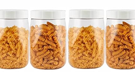 PEARLPET Transparent Space Saver Container for Kitchen Storage Set with Plastic White LID, 2000 ML Set of 4 Pieces