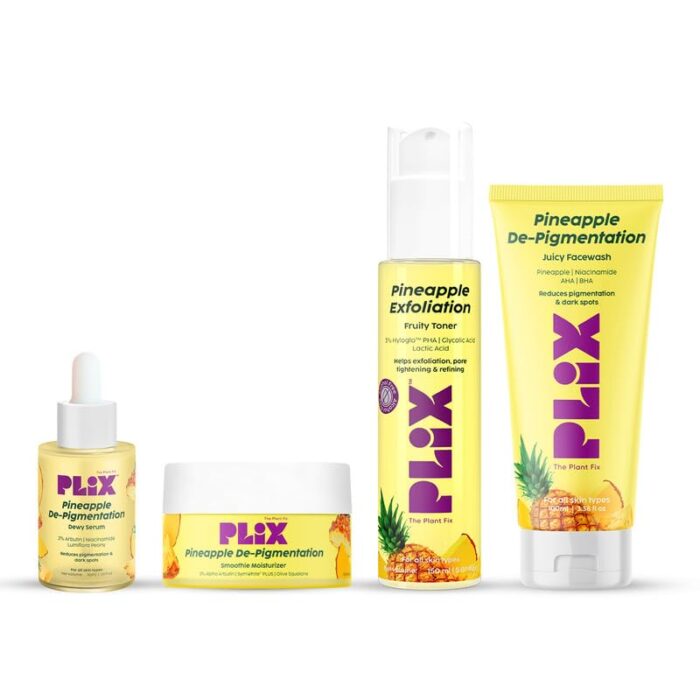 PLIX - THE PLANT FIX | Pineapple De-Pigmentation Regime with Pineapple Exfoliation Fruity Toner, Pineapple Juicy Cleanser, Pineapple Depigmentation Dewy Serum, & Smoothie Moisturizer