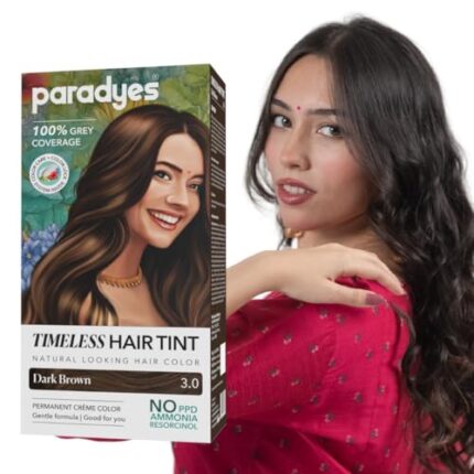 Paradyes Mini Dark Brown Timeless Hair Tint, Permanent Crème Hair Colour for Natural-Looking Results, Complete Grey Coverage, Formula Free from PPD, Ammonia, & Resorcinol, 3.0 Dark Brown, 60 GRAM