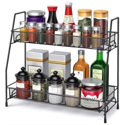 SaleOn Spice Rack Organizer for Countertop 2 Tier Counter Organizer Countertop,Spice Rack Organizer for Cabinet, Counter Organizer, Spices Bottle Organizer Rack for Kitchen - Black