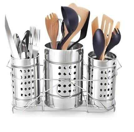 Self Draining Tableware Utensil Storage Box- Spoon,Knife,Fork,Chopstick,Steel Cutlery Holder/Organizer Stand For Kitchen,Dining Table Steel (C3-3Pcs Containers),Stainless Steel,Silver