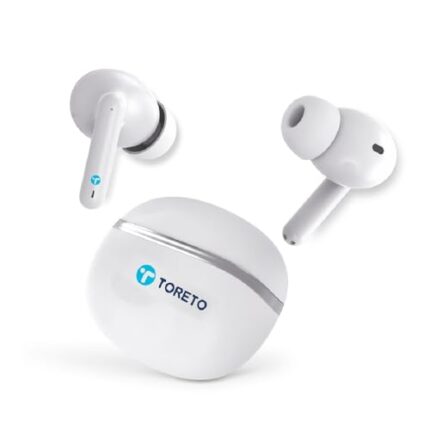 Toreto Air sync TWS Wireless Earbuds Quad Mic Enc,with 40H Playtime Bluetooth V5.3 Low Latency Mode 12Mm Drivers Rapid Charge Ipx5 Smart Touch Controls