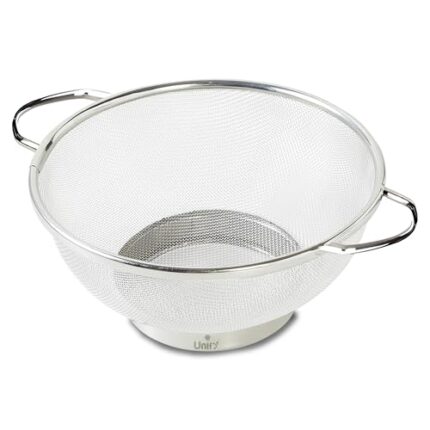 Unify Stainless Steel Multipurpose Colander Basket for Washing Rice, Fruits, Vegetables, Grains, Strainer Drainer Bowl with Handle, Kitchen Gadgets, Diameter 28 cm (Size-11, Silver)