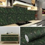 WallDaddy Green & Golden Marble Wallpaper for Kitchen Waterproof and Oil Proof | Kitchen Wallpaper Foil Wallpaper Size (40x200) CmKitchen Shelf Wallpaper Wall Stickers for Kitchen Wall Chimney