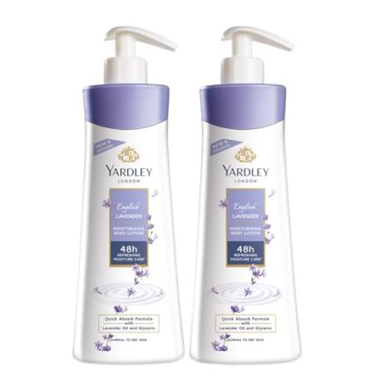 Yardley London English Lavender Moisturizing Body Lotion With Germ Shield| Infused With Lavender Oil| Daily Use Hand & Body Lotion With Natural Floral Extracts For Women| 350+50ml (Pack of2)