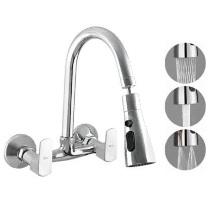 10X Brass Sink Mixer 2 Way SM-56d4 Chrome Rotatable Spout Wall Mount Hot/Cold Triple Flow