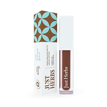 Just Herbs Ayurvedic Creamy Matte Long Lasting Liquid Lipstick, Lightweight & Hydrating Lip Colour with Liquorice & Sweet Almond Oil - Liquorice Brown