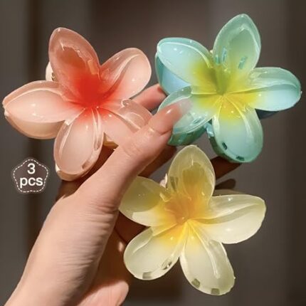3pcs Elegant Hawaiian Flower Hair Claw Clips - Large, Non-Slip, Strong Hold for Thick & Thin Hair - Vintage Style flower Clips for Women
