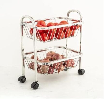 4RCE Stainless Steel Fruit & Vegetable 2 Layer Stand Kitchen Trolley | Vegetable Basket | Fruit Basket | Vegetable Stand for Storage | Onion Potato Rack for Kitchen (2 Layer Trolley)