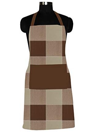 AIRWILL Cotton Chef's Free Size Checkered Pattern Apron (Brown, Pack of 1 pc)