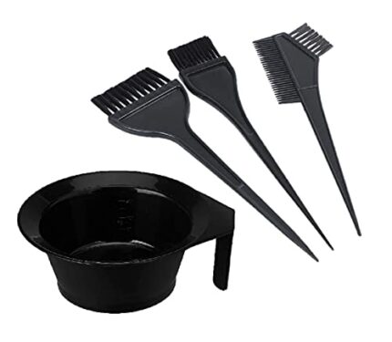 AVNISH Plastic Dye Brush And Mixing Bowl Hair Colouring Kit - Includes Hair Dye Bowl And 3 Brushes In Black - 4 Pieces, 200 Ml