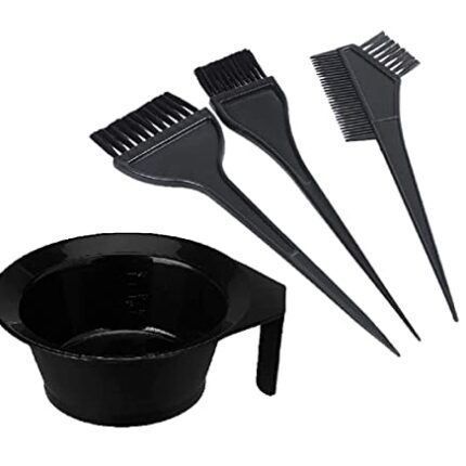 AVNISH Plastic Dye Brush And Mixing Bowl Hair Colouring Kit - Includes Hair Dye Bowl And 3 Brushes In Black - 4 Pieces, 200 Ml