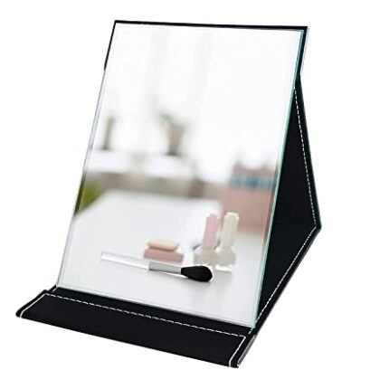 Agabani Folding Mirror Round Compact Mirror PU Leather Vanity Mirror with Stand for Desk Camping Travel Personal Tabletop Vanity HandMirrors Princess Mirror Square Makeup Mirror Small Mirror, Framed