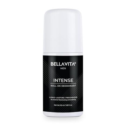 BELLAVITA Intense Natural Underarm Roll On Deodorant for Men, Control Odour, Alcohol-Free, Antiperspirant for Long Lasting Freshness 50ml