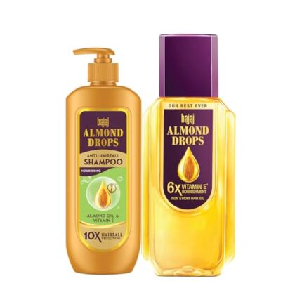 Bajaj Almond Drops Hair Nourishment Kit with 350ML Hair Oil & 340ML Shampoo for Hairfall Reduction & Soft, Shiny Hair