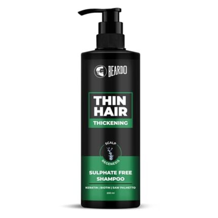 Beardo Thin Hair Thickening Sulphate free Shampoo, 200 ml | Keratin Shampoo for men | Sulphate and Paraben Free Shampoo | Biotin & Saw Palmetto For Strong & Thick Hair