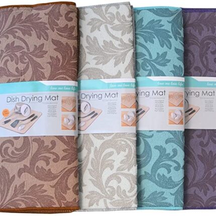 BeingOne Water Absorbent Kitchen mat for Wet Utensils Microfiber Dish Drying Mat for Kitchen Utensils |Dish Splash Proof mat |Kitchen Absorbent draining mat| Reversible (Pack of 2)