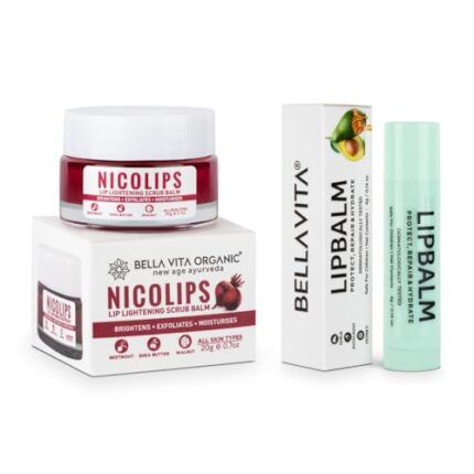 Bella Vita Organic NicoLips Lip Scrub & NicoBalm Lip Balm Combo For Dry, Chapped & Dark Lips Remover Treatment, 20 g, 4 g