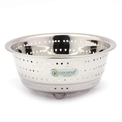 Coconut Stainless Steel Rice, Fruits & Vegetables Basin Strainer/Colander for Kitchen - 1 Unit - (Diamater- 10.5 Inches)