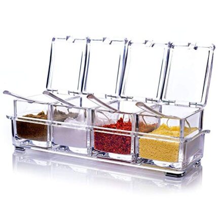 Crystal Plastic Seasoning Acrylic Spice Rack, 4 Pieces Box with 4 Spoons, Kitchen Ware, Masala Container.