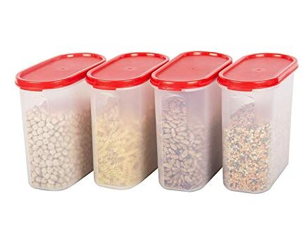 Cutting EDGE Stackable AirTight Kitchen Storage Container Set for Rice, Flour, Cereals, Pulses, Snacks, BPA Free, 1800ML (7.5 Cup/ 60 Oz), Set of 4 - Cherry Red