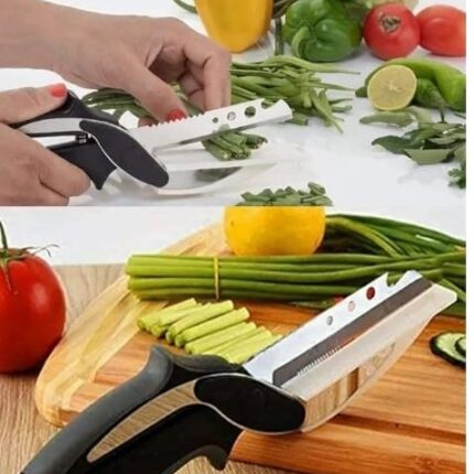 Darvio 4 in 1 Stainless Steel Multi Functional Kitchen Vegetable Clever Cutter for Home and Kitchen with Lock System with Spring Action, Clever Cutter, Stainless Steel Blade, Scissors (Pack of 2)