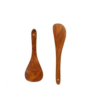 Delux Wood Carver Wooden Handmade Kitchen Cooking Spatule Non Stick Serving Set of 2, PALTA Set| Pure sheesham Wood