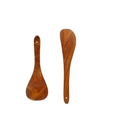 Delux Wood Carver Wooden Handmade Kitchen Cooking Spatule Non Stick Serving Set of 2, PALTA Set| Pure sheesham Wood