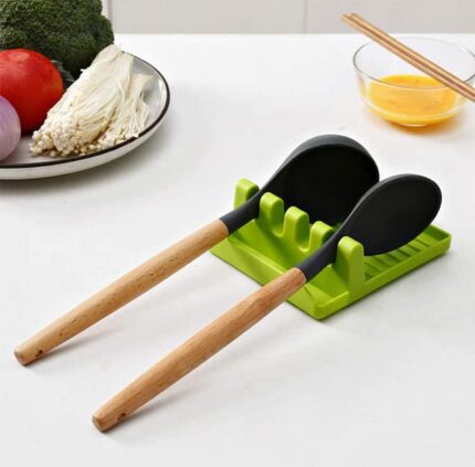 Generic Silicone Spoon Rests Mat Stand Heat Resistant Cooking Spatula Holder Tray Multicolor