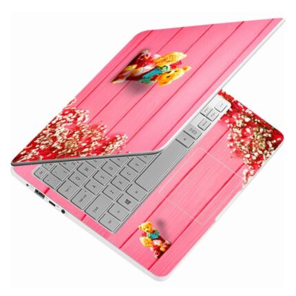 Glossy Designs Full Body Laptop Skin Upto 15.6 inch Sticker Compatible for Dell/HP/Lenovo/Acer/Sony All Laptop Size Upto 14 to 15.6 Inch - Cute Teddy Bear On Pink