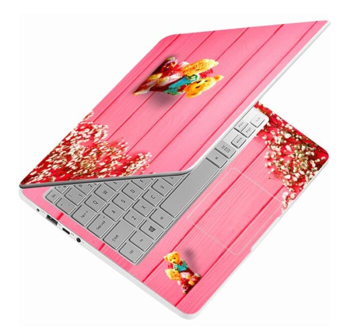 Glossy Designs Full Body Laptop Skin Upto 15.6 inch Sticker Compatible for Dell/HP/Lenovo/Acer/Sony All Laptop Size Upto 14 to 15.6 Inch - Cute Teddy Bear On Pink