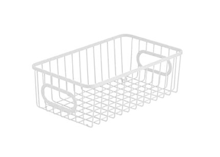 Go Hooked Multipurpose 10" Metal Bathroom Storage Organizer Basket Bin - Modern Wire Grid Design - for Organization in Cabinets, on Countertops, Bedroom, Kitchen, Bathroom, Garage (Pack of 1, White)