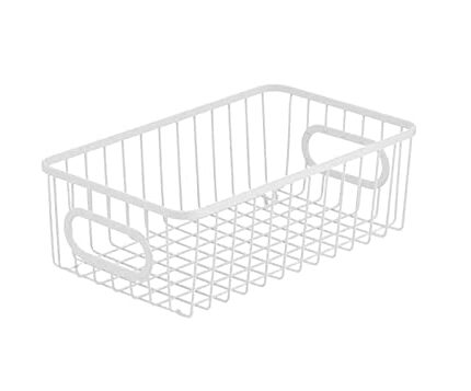 Go Hooked Multipurpose 10" Metal Bathroom Storage Organizer Basket Bin - Modern Wire Grid Design - for Organization in Cabinets, on Countertops, Bedroom, Kitchen, Bathroom, Garage (Pack of 1, White)