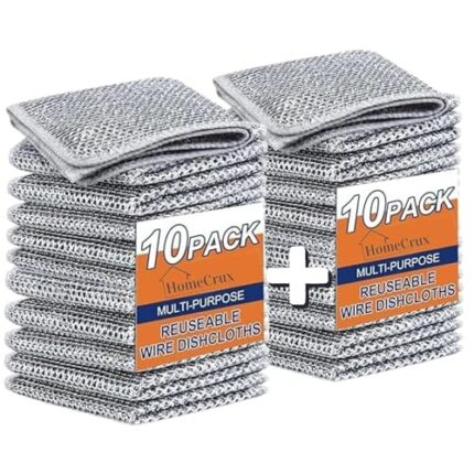 HOMECRUX Non-Scratch Dish Wash Cloth (Pack of 20), Steel Wire Dish Cloth, Wire Dishwashing Rags for Wet and Dry Stainless Steel Scrubber Non-Scratch Wire Dishcloth for Washing Dishes Sinks Counters