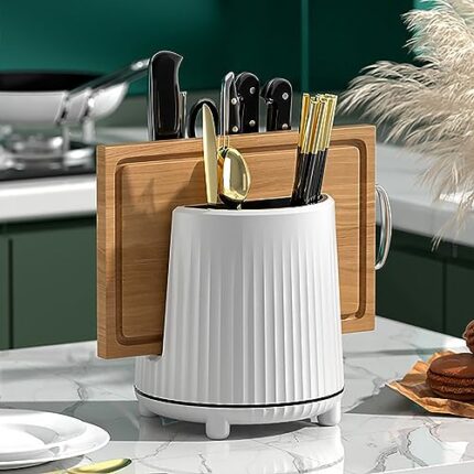 House of Quirk Kitchen Utensil Holder for Countertop Chopping Board Holder Utensil Organizer Cutlery Holder Utensil Caddy Utensil Crock Silverware Flatware Organizer (White)