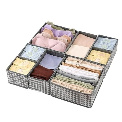 House of Quirk Non-Woven Foldable Clothing Storage Box Closet Dresser Drawer Organizer Cube Basket Bins Containers Divider With Drawers For Underwear,Socks,Ties,Scarves,Set Of 8 (Grey Houndstooth)