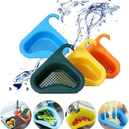 KANISYA Plastic Drain Sink Basket Multi-Function Triangular Swan Shape Kitchen Sink Drain Basket, Hangs On Faucet, Basket for Washing Vegetables, Fruits Sink Dustbin to Filter Household Waste Pack- 2
