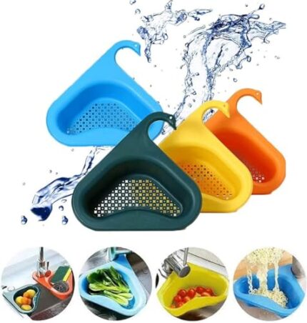 KANISYA Plastic Drain Sink Basket Multi-Function Triangular Swan Shape Kitchen Sink Drain Basket, Hangs On Faucet, Basket for Washing Vegetables, Fruits Sink Dustbin to Filter Household Waste Pack- 2