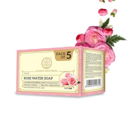 KHADI NATURAL Ayurvedic Rosewater Handmade Soap| Hyderates & Nourishes Skin| Vitamin-Rich | Maintains pH Levels | Softens & Rejuvenates (Pack of 5) (5x125 g) (625 g)