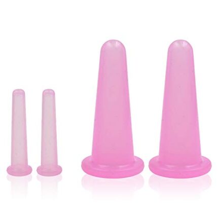 KRISMYA 4 Pcs Facial Cupping Set,Natural Silicone Facial Massage Cup for Body,Face,Neck,Back,Eye Massage,Vacuum Tank,Perfect for Body,Facial Care,Anti-aging Beauty Tool(2 Small&2 Large, Pink)