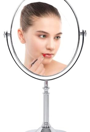 KRIVA Makeup Mirror Dual Sided Magnification 1X and 5X | Folding Portable Table Desk Vanity Oval Mirrors with Stand use for Cosmetic Shaving|Bathroom|Living|Bed|Dressing Room|Beauty Parlor|Gift