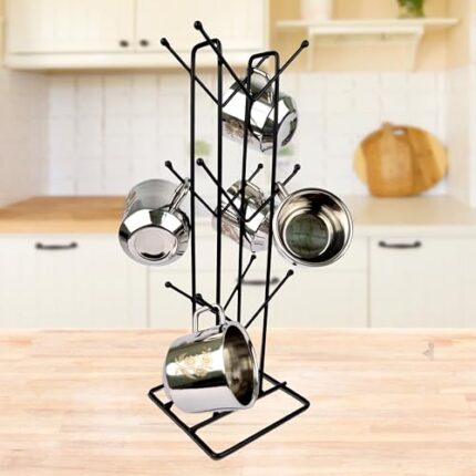 Kuber Industries Kitchen Stand | Cup Stand for Kitchen | Coffee and Tea Mug Holder | Dinning Tabel Cup Stand for Kitchen | Organizer for Kitchen | 12 Hook Cup Stand Hanger | Black