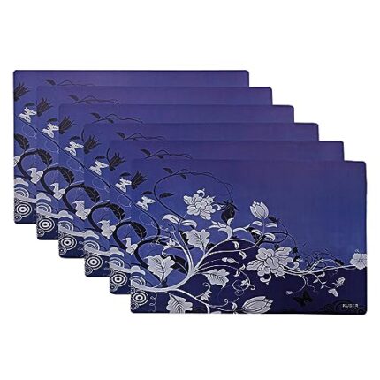 Kuber Industries PVC Table Mat Set of 6|Floral Print, Heat-Resistant & Washable|Placemat for Kitchen Counter, Tea Table (Blue)