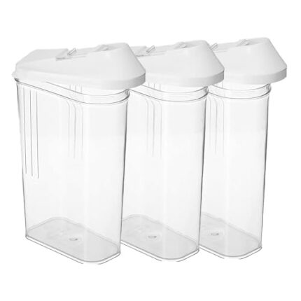 Kuber Industries Plastic Dispenser Kitchen Set |Smooth Sliding Mouth/Lid Mechanism|Food Grade Plastic, Durable and Freezer safe|Container for Kitchen Storage Set of 3|Transparent with White Lid-750ml